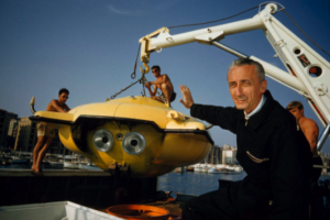 Jacques Cousteau with the diving saucer